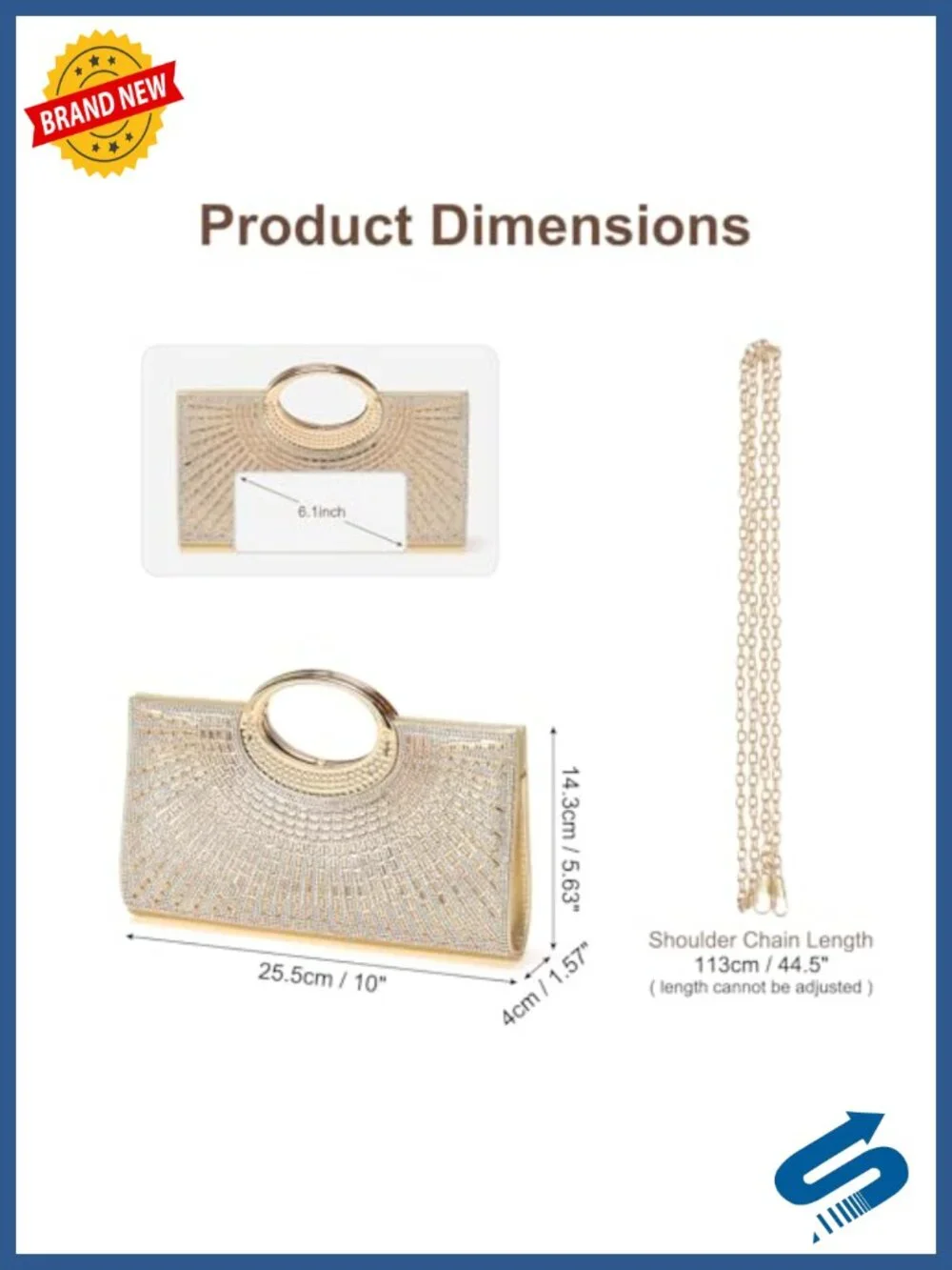 Sparkly Rhinestone Evening Clutch Purse with Chain - Formal Wedding Party Bag